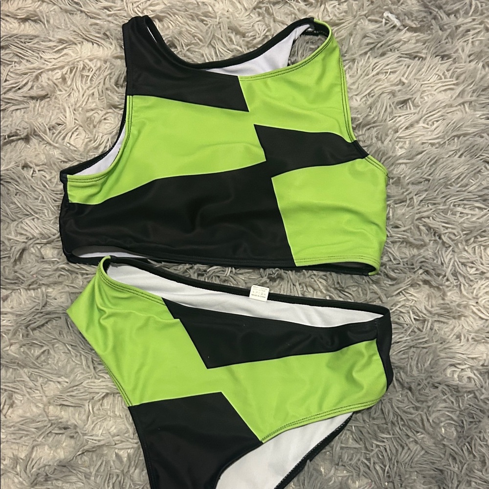 Green and Black Bikini Set